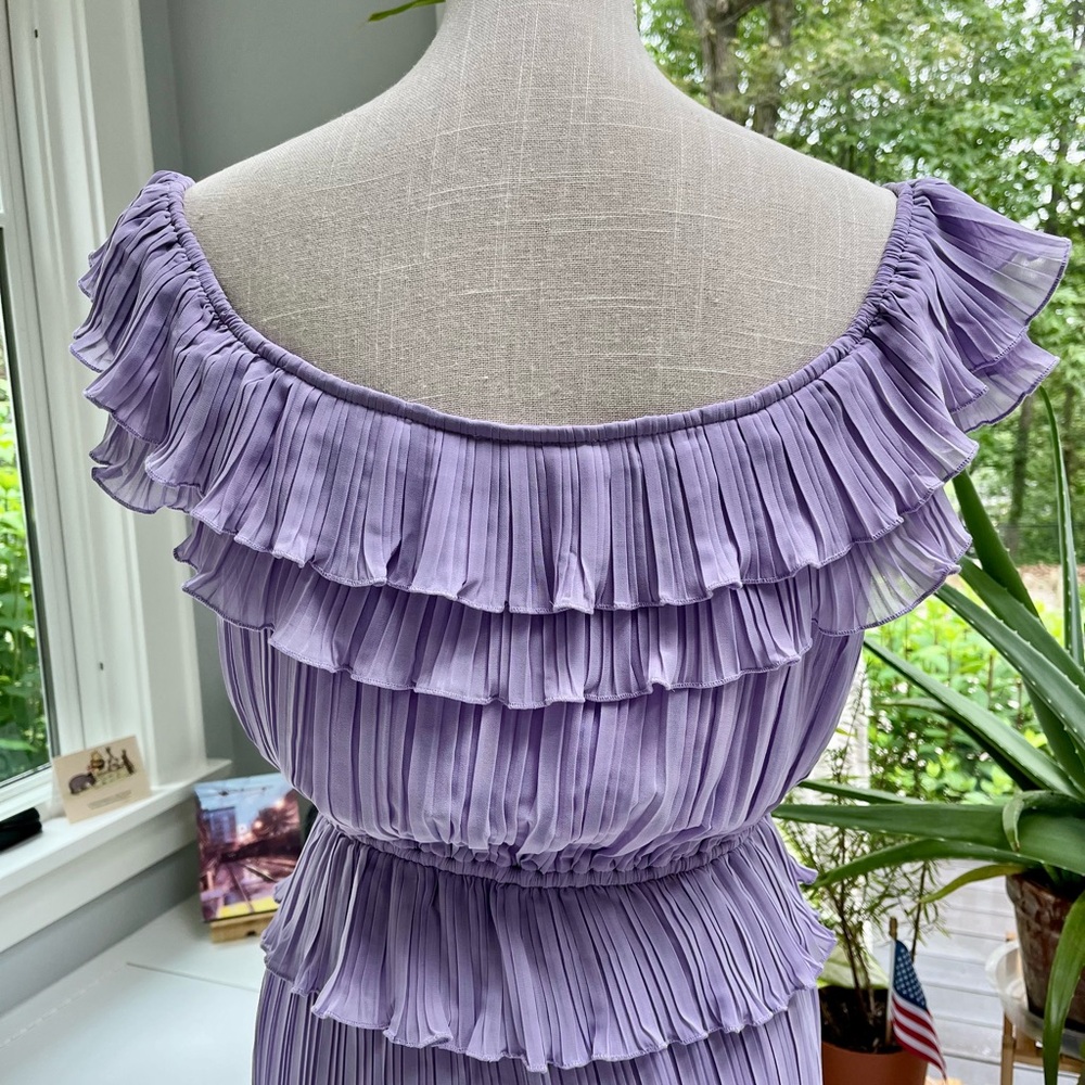 Lilac Pleated Ruffle Midi Dress - Picture 5 of 6